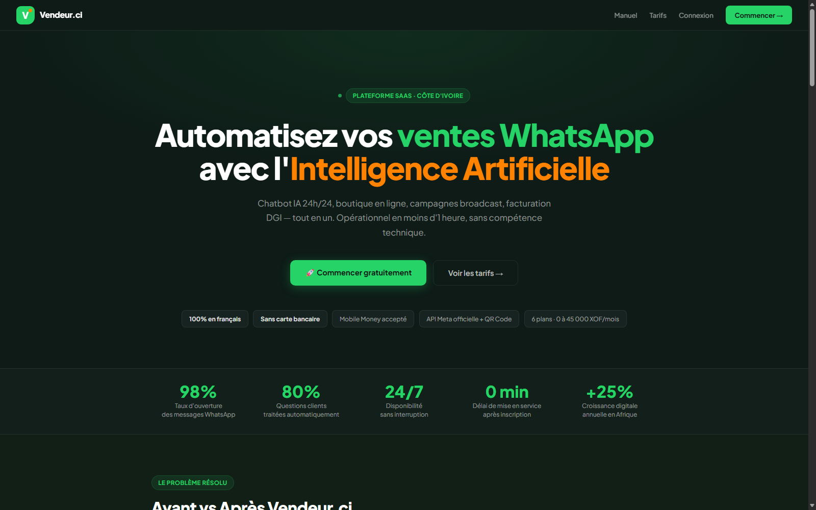 Capture d'écran du site Vendeur.ci